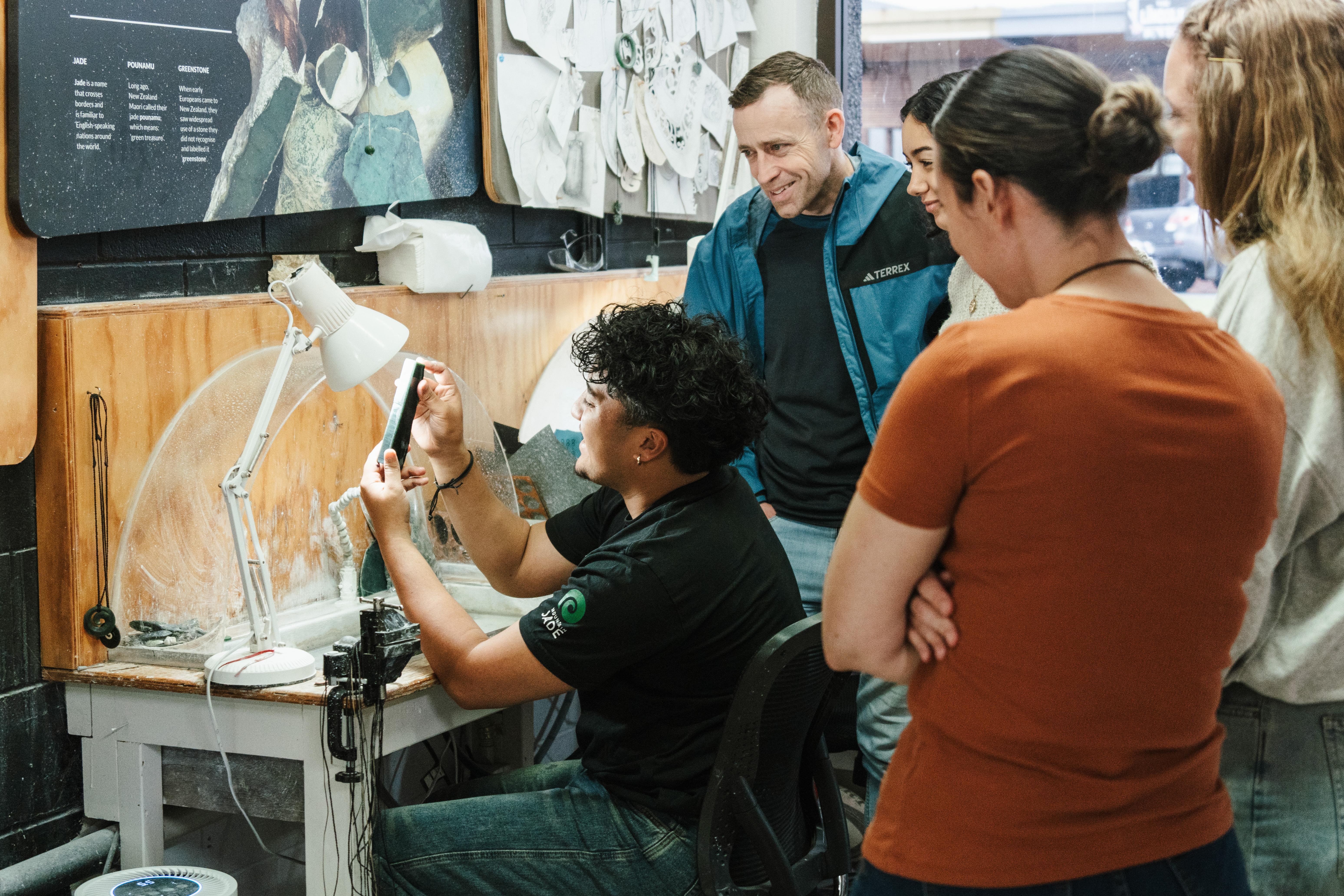 Visitors in a jade studio