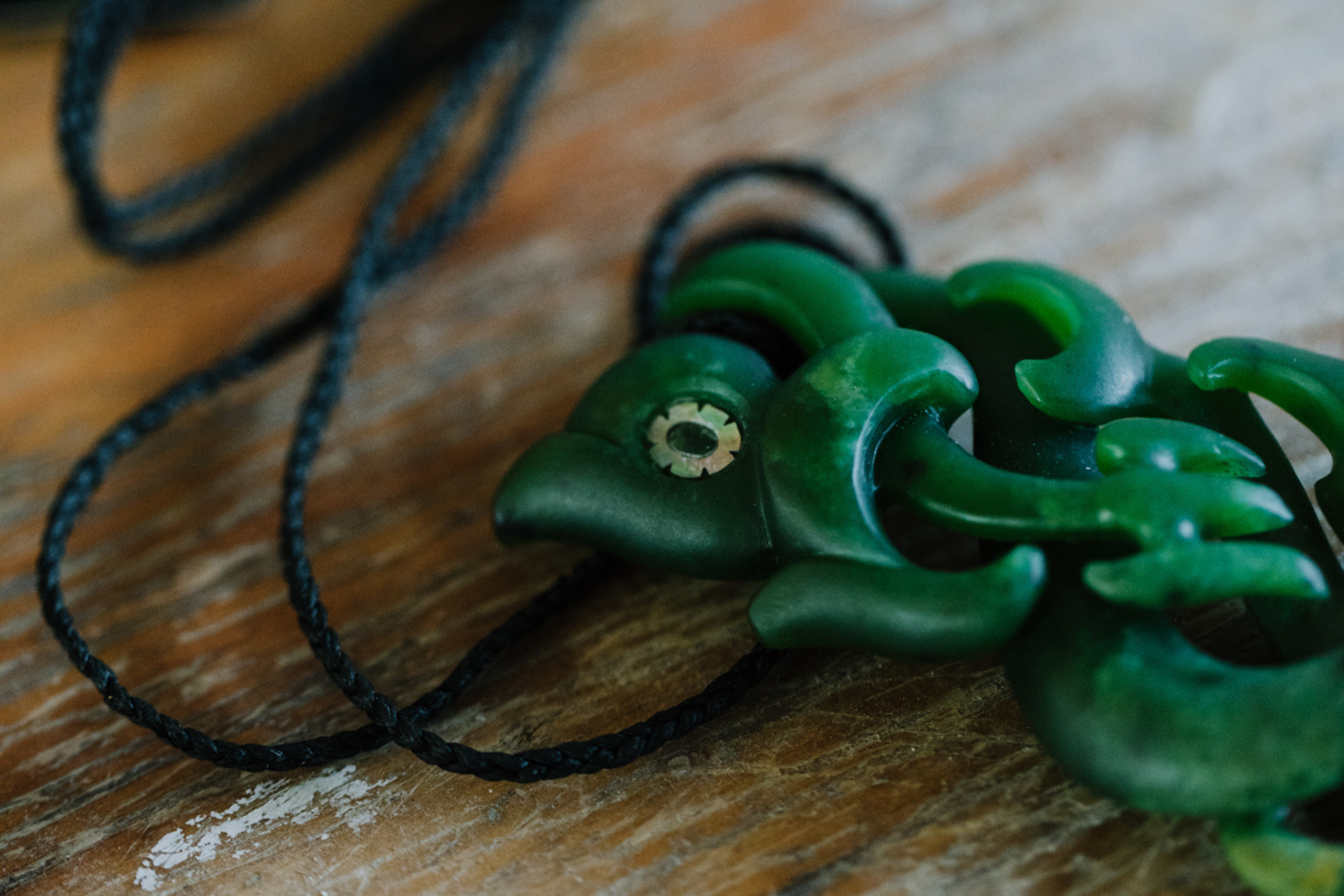 Pounamu manaia on bench top