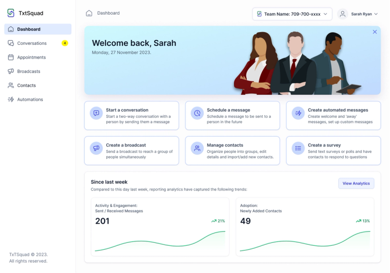 TxtSquad Dashboard TxtSquad Dashboard