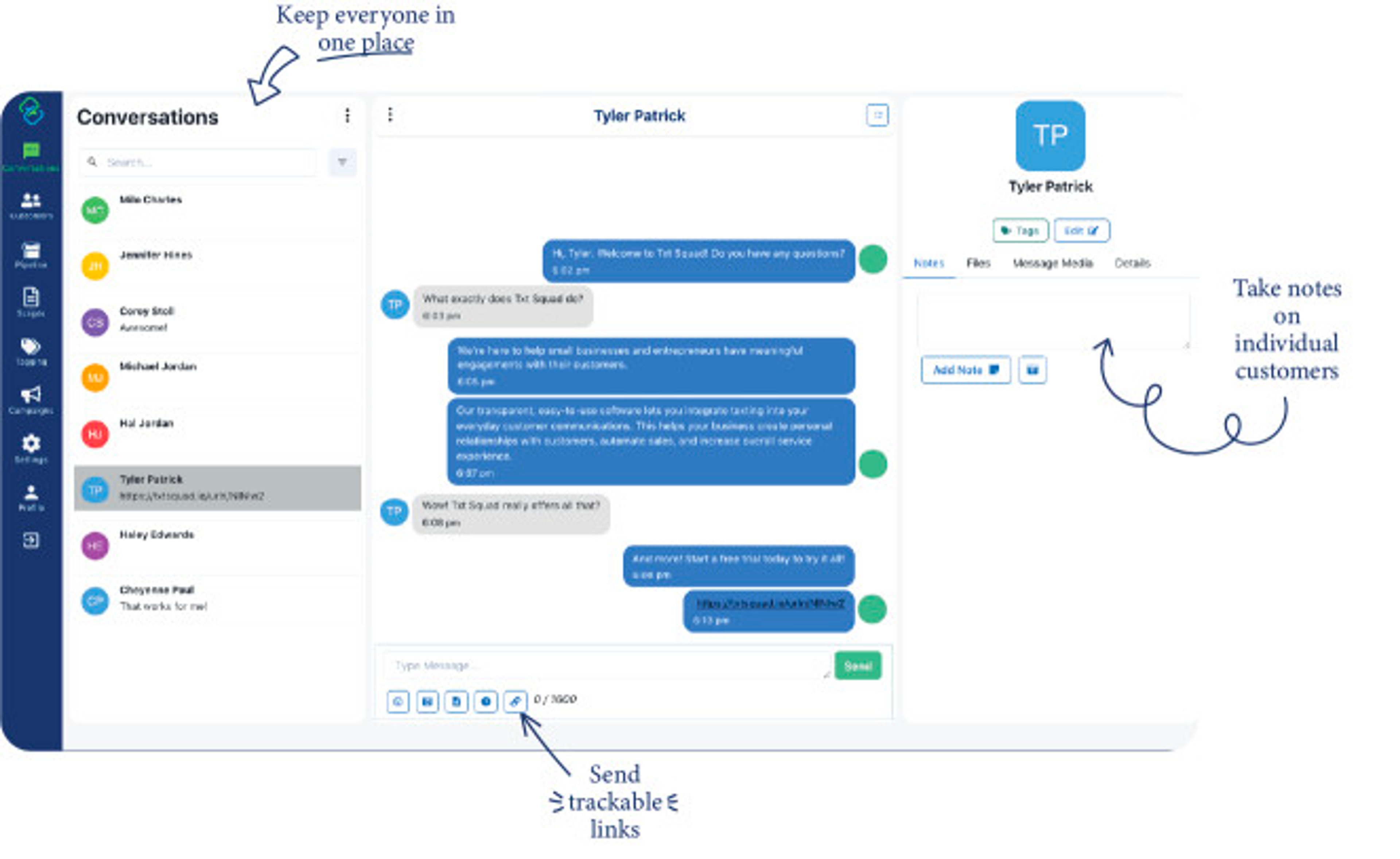 a screenshot of the TxtSquad App