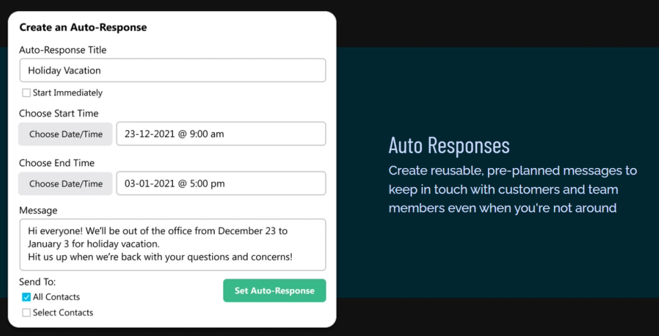 Creating an auto response message in txtsquad