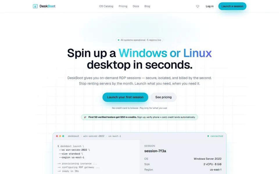 Per-second cloud desktops for developers