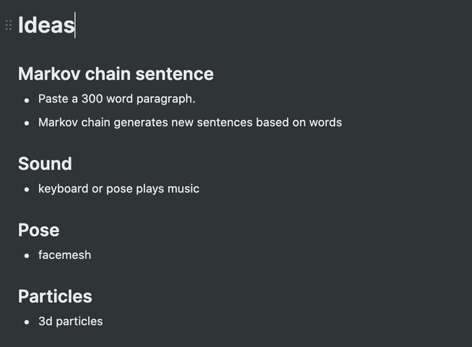 Idea brainstorming notes