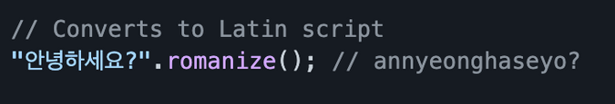 Example of aromanize.js transliterating Hangeul into Latin alphabet