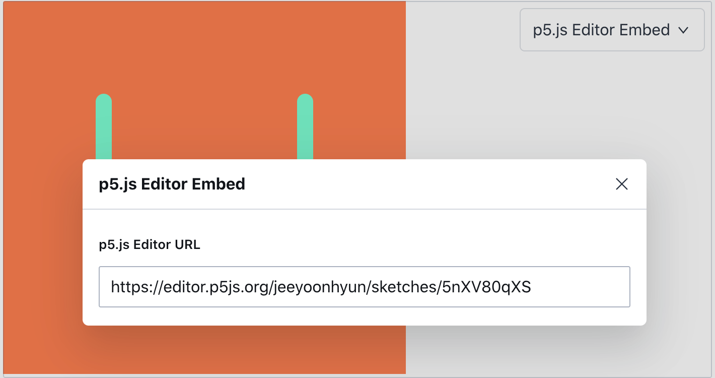 Screen capture of integrated p5js editor component inside sanity.io CMS