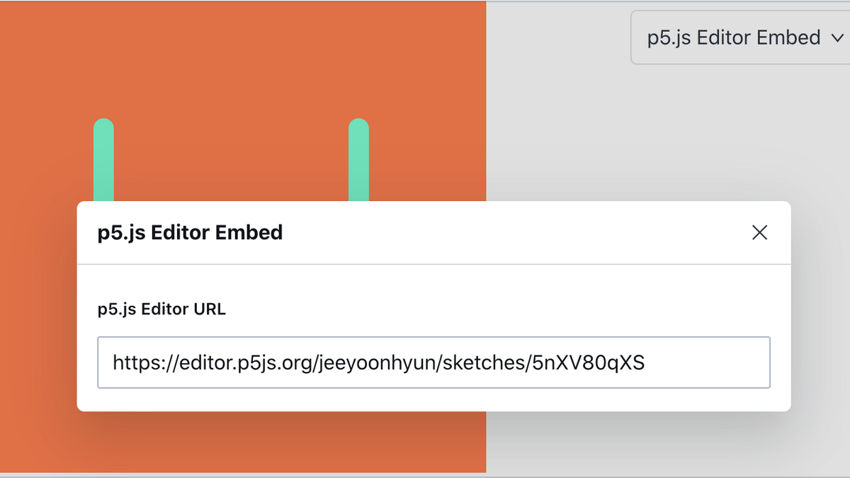 Screen capture of integrated p5js editor component inside sanity.io CMS