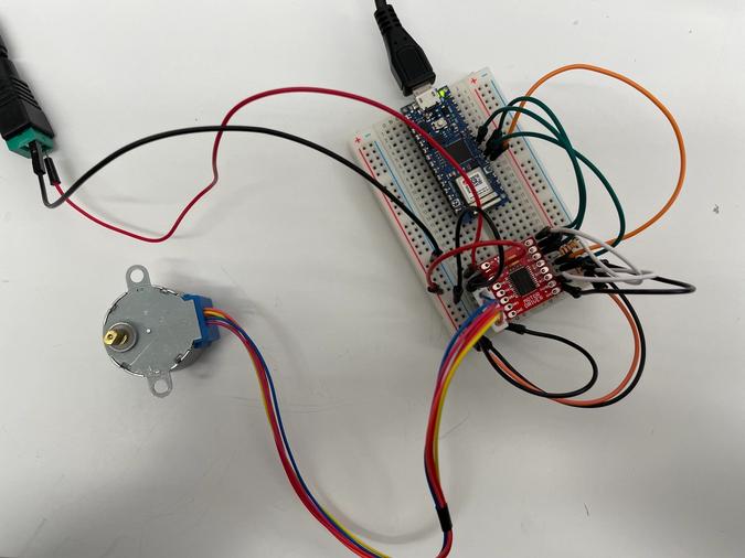 Arduino breadboard connected to stepper motor and a H-bridge