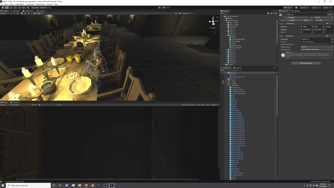 Screen capture of Unity with dining hall scene