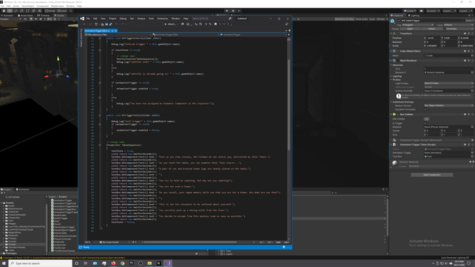 Screen capture of Unity coding subtitle scripts in the trigger