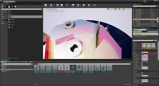 Placing different colored point lights along the scene in Unreal