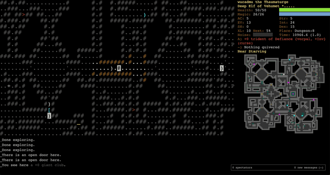 A screenshot of Dungeon Crawl's ASCII version