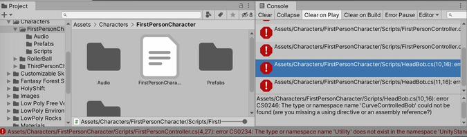 Unity giving error messages in console