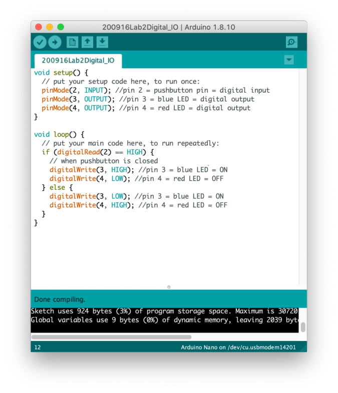 Screen capture of Arduino IDE with code