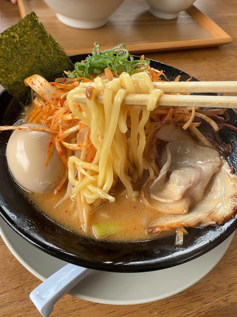 自家製の中太麺をリフトしたカット