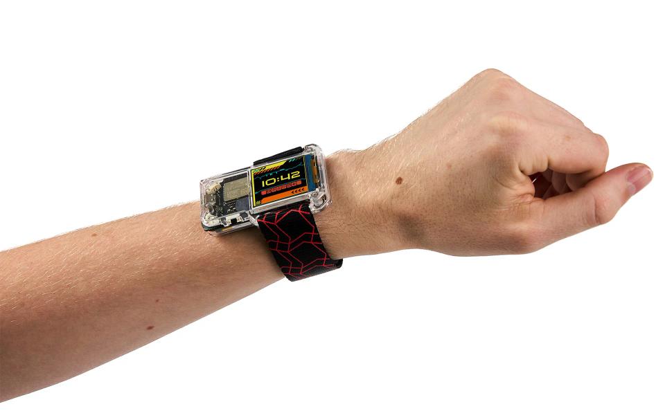 CircuitMess Artemis Watch Strap in color Mars Red on a person's hand