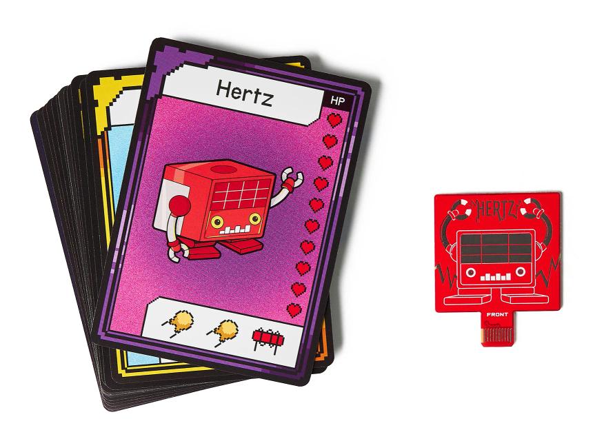 CircuitMess Bit Expansion Hertz card and token on a white background.