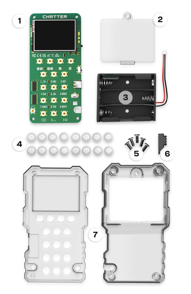 CircuitMess Chatter components numerated