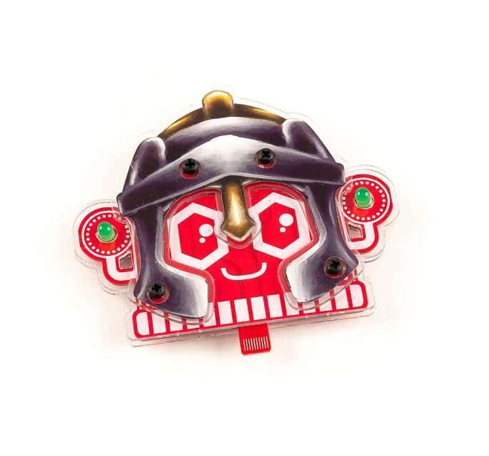 CircuitMess Capacitron with additional stickers on, on a white background