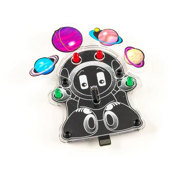 CircuitMess Robby with additional stickers on a white background