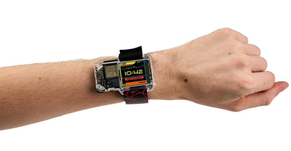 CircuitMess Artemis Watch Strap in color Mars Red on a person's hand