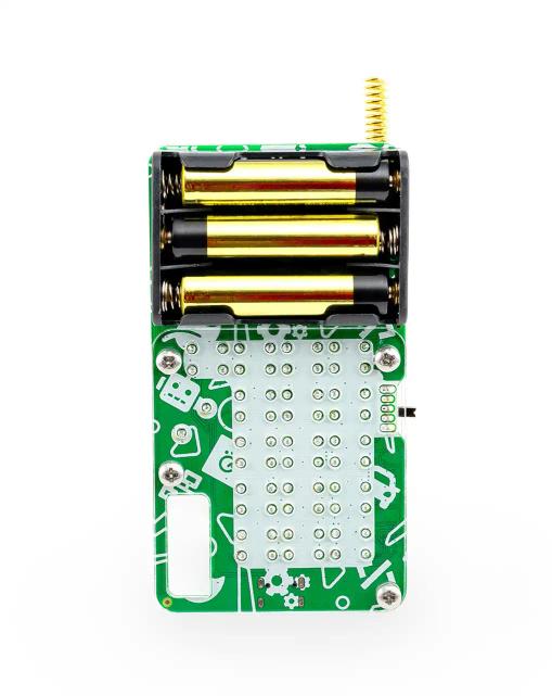 Half-assembled CircuitMess Chatter on a white background