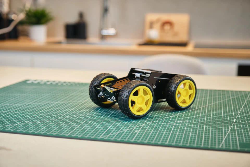 CircuitMess Wheelson on a Silicone Work Mat on a table