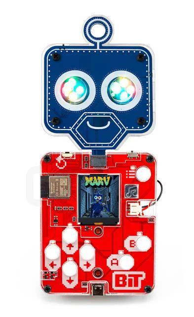 CircuitMess Bit with Marv attached to it, unlocking a secret Bit game