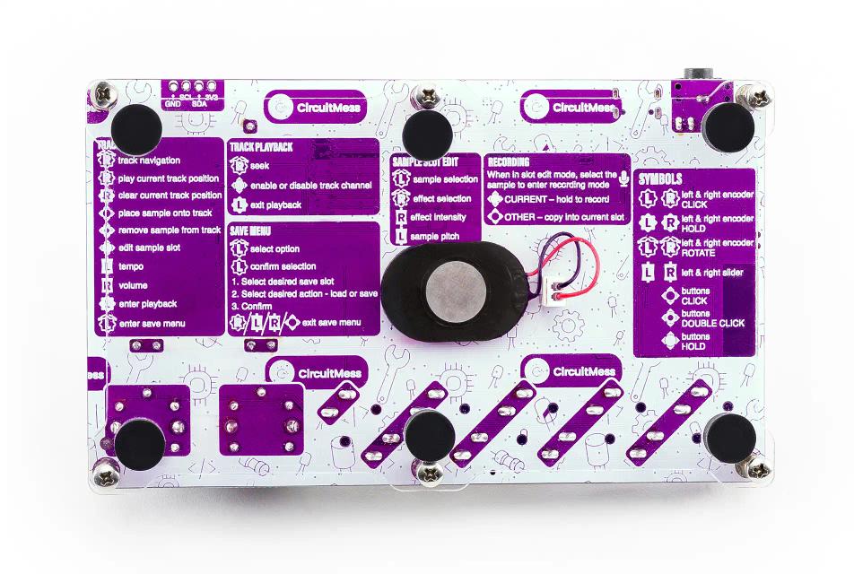 The back of CircuitMess Synthia on a white background