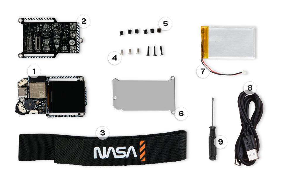 CircuitMess NASA Artemis watch components