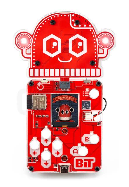 CircuitMess Capacitron attached to Bit console, unlocking a secret Bit game