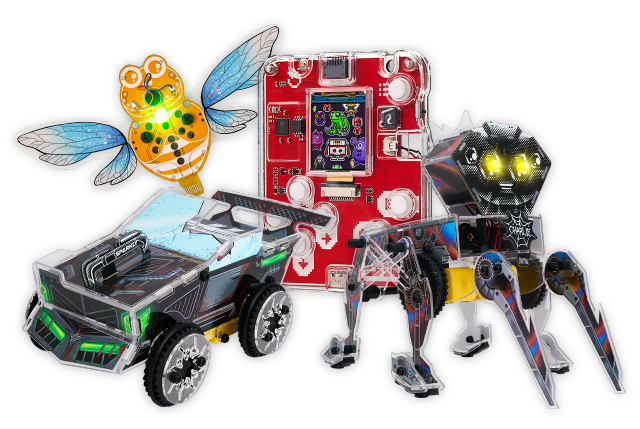 CircuitMess Bit 2.0, Mr. Bee, Sparkly, Charlie on a transparent background