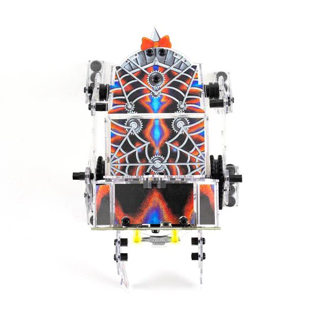 CircuitMess Charlie with additional stickers, on a white background