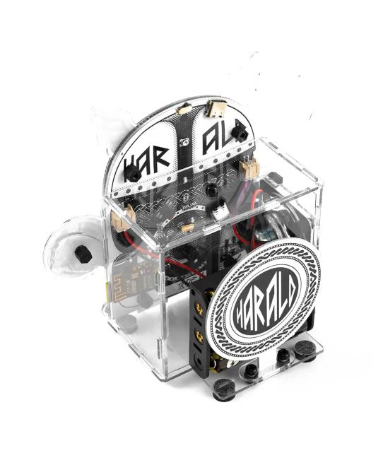 The back of CircuitMess Harald on a white background