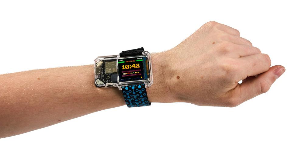 CircuitMess Artemis Watch Strap in color Stellar Blue on a person's hand