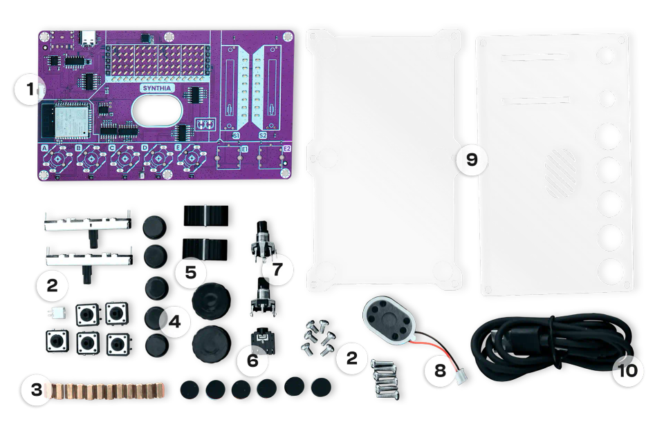 CircuitMess Synthia components