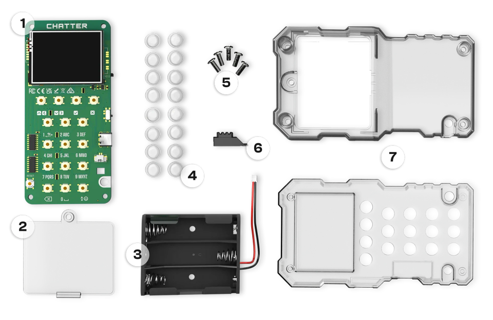 CircuitMess Chatter components numerated