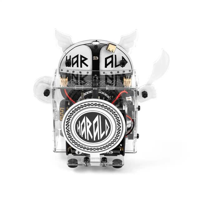 The back of CircuitMess Harald on a white background