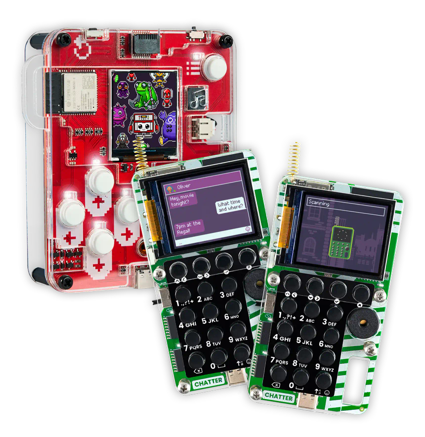 CircuitMess Bit and Chatter on a transparent background