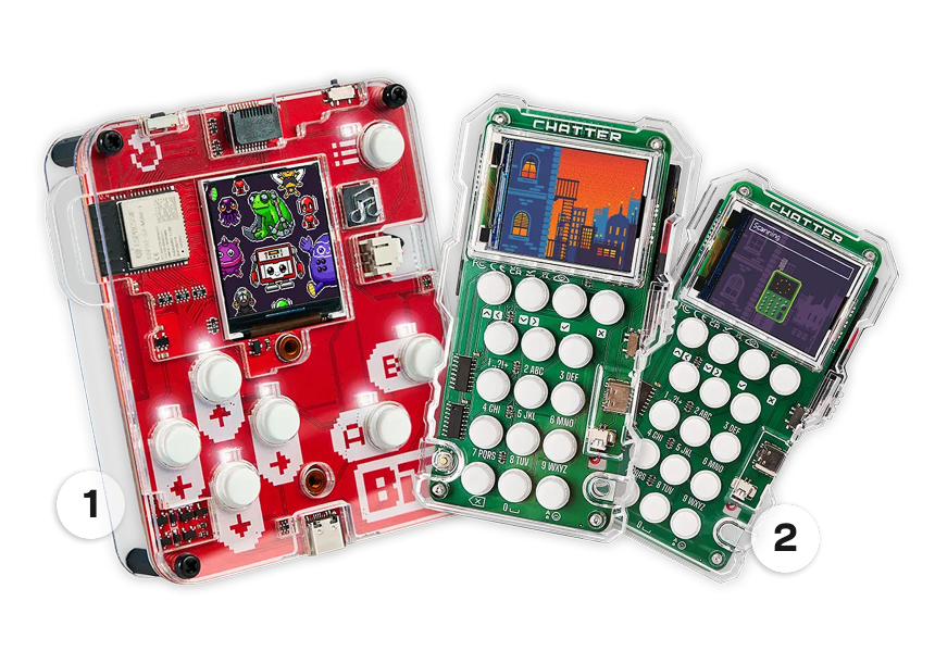 CircuitMess Bit and Chatters numerated on a transparent background