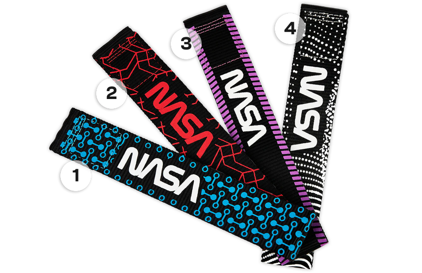 CircuitMess NASA Artemis Watch Straps in four color on a transparent background