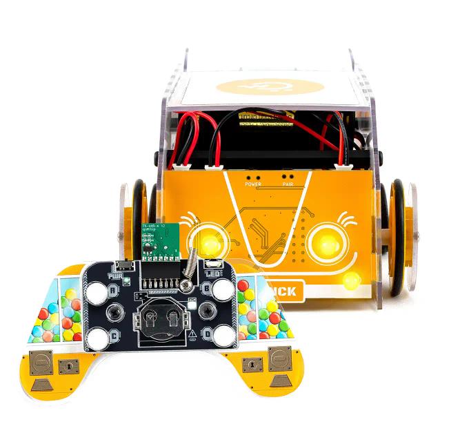 CircuitMess Planck and its controller on a white background