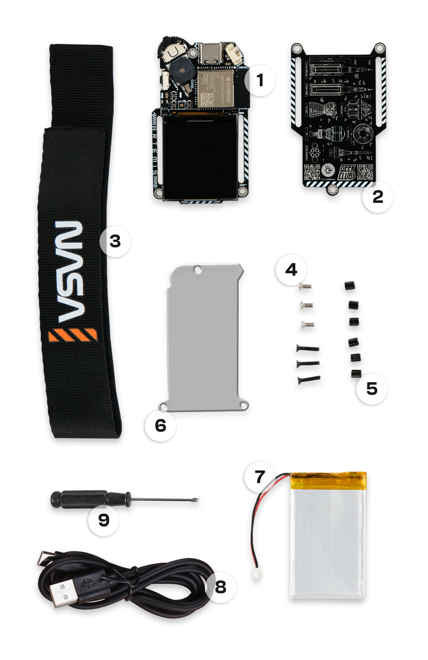 CircuitMess NASA Artemis watch components