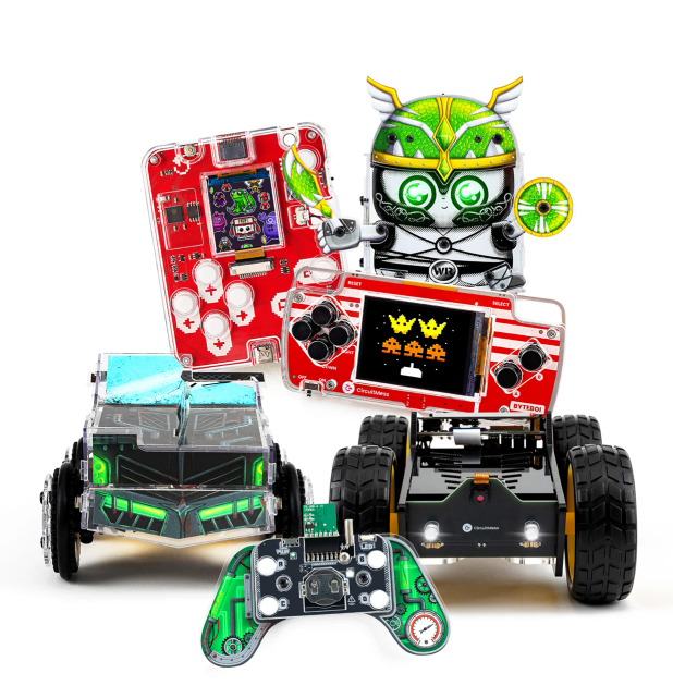 CircuitMess Bit 2.0, Harald, ByteBoi, Sparkly and Wheelson with numbers on a transparent background