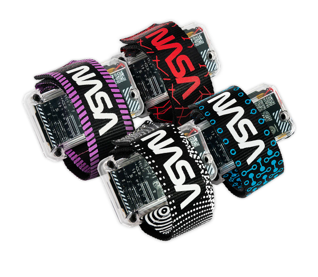 CircuitMess NASA Artemis Watch Straps in four color on a transparent background