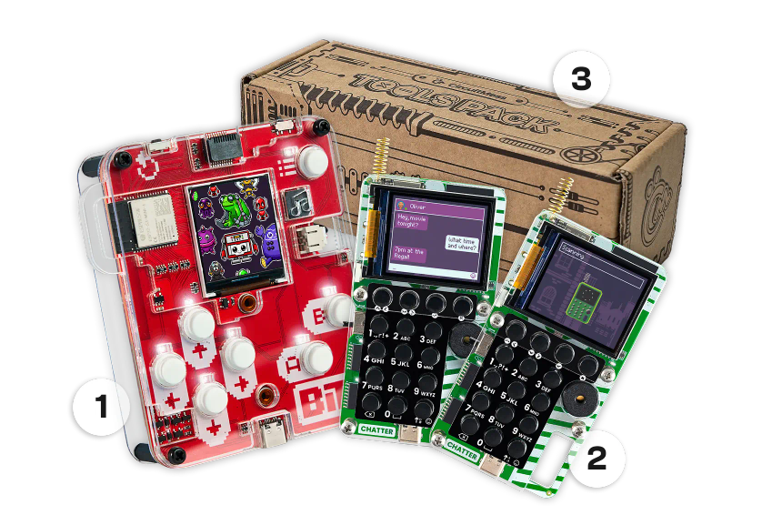 CircuitMess Bit, Chatter, and Tools Pack on a transparent background