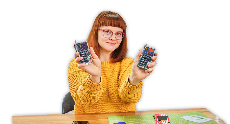 Woman playing with CircuitMess Chatter