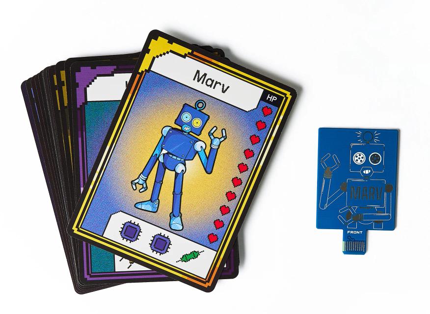 CircuitMess Bit Expansion Marv card and token on a white background.