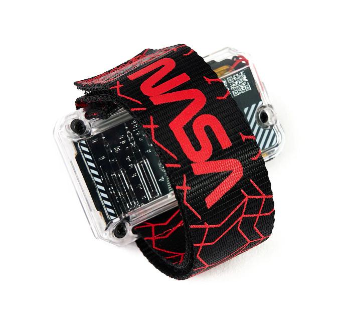 CircuitMess Artemis Watch Strap in color Mars Red on NASA Artemis Watch on white background