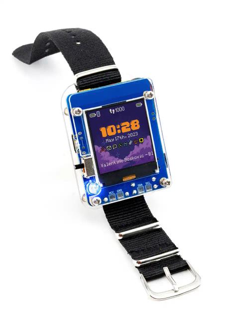 CircuitMess Clockstar on a white backgrounds