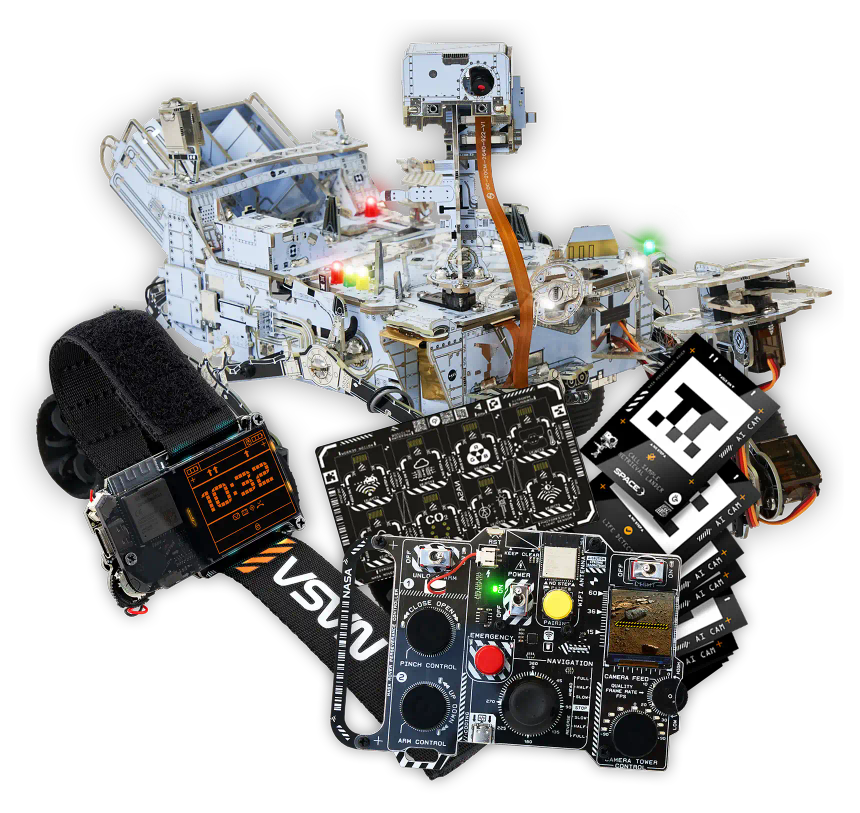 CircuitMess NASA Mars Rover Ultimate and NASA Artemis Watch on a transparent background